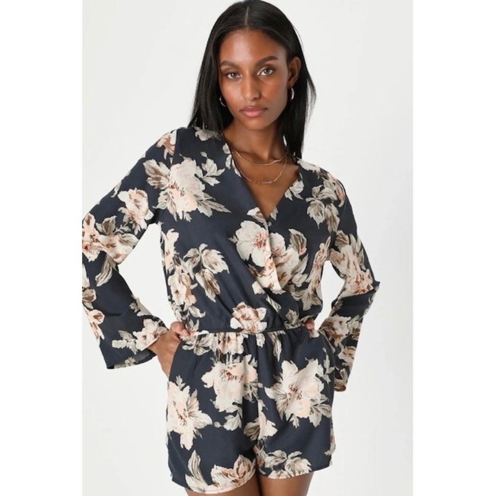 Lulus Prairie‎ Daydream Washed Floral Print Romper Sz Medium